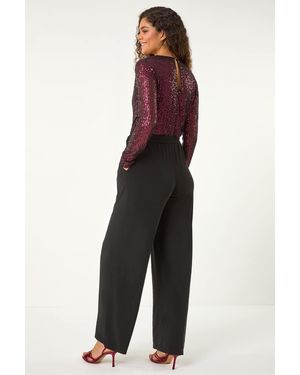 Roman Sequin Wrap V-Neck Stretch Jumpsuit - Blue