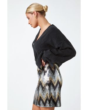 D.u.s.k Zig Zag Sequin Elastic Waist Stretch Skirt - Black