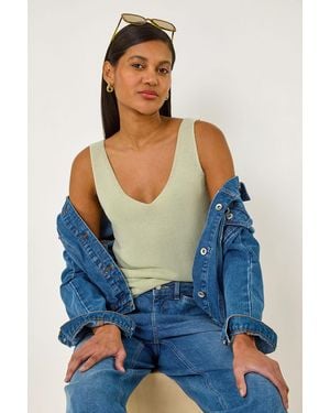 Roman Shimmer V-Neck Knitted Vest - Blue