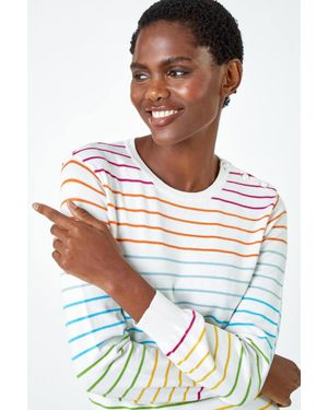 Roman Stripe Print Button Detail Jumper - White