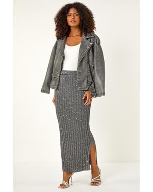 D.u.s.k Ribbed Shimmer Knit Midi Skirt - Metallic