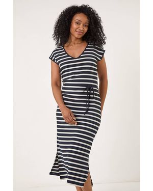 Roman Petite Stripe Stretch Midi Dress - Blue