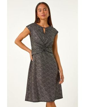 Roman Petite Shimmer Knot Waist Keyhole Dress - Brown