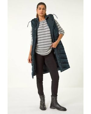 Roman Chevron Quilted Hooded Gilet - Blue