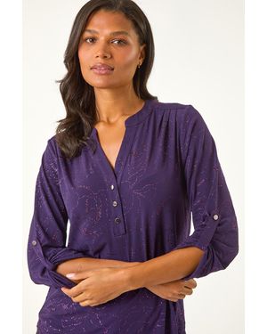 Roman Metallic Linear Floral Stretch Shirt - Purple