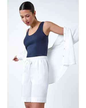 Roman Cotton Elastic Waist Tie Detail Pocket Shorts - Blue