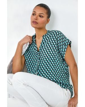 Roman Geometric Print Relaxed Shirt - Blue