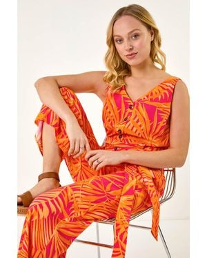 D.u.s.k Palm Print Belted Jumpsuit - Orange