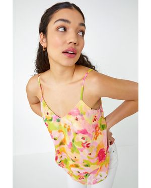 D.u.s.k Floral Print V-Neck Double Layer Cami Top - Pink