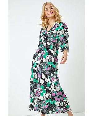 D.u.s.k Floral Twist Front Maxi Shirt Dress - Green