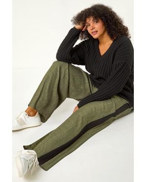 Roman Curve Side Stripe Wide Leg Trouser - Green