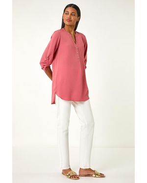 Roman Longline Bow Button Tunic Top - Red