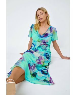 D.u.s.k Floral Print Cowl Neck Dress - Blue