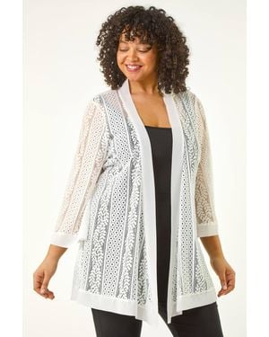 Roman Curve Crochet Knit Cardigan - White