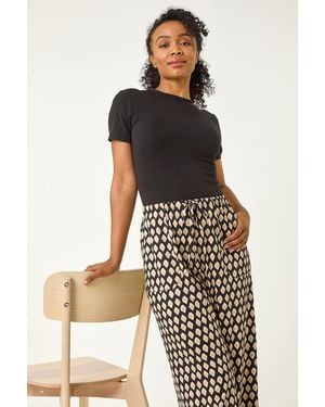 Roman Petite Geo Print Wide Leg Stretch Trouser - Black