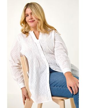 Roman Curve Shimmer Jacquard Blouse - White