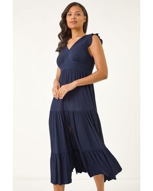 Roman Crinkle Tiered Frill Maxi Dress - Blue