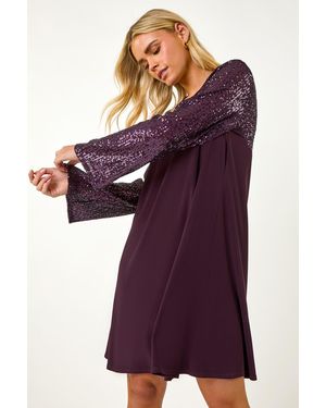 Roman Petite Contrast Sequin Shift Stretch Dress - Purple