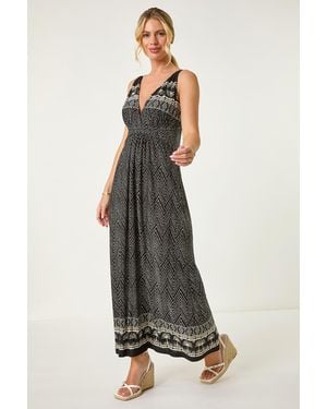 Roman Petite Palm Print Border Maxi Dress - Black