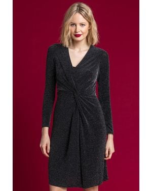 Roman Sparkle Embellished Twist Front Ruched Dress - Black