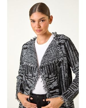 Roman Textured Fringe Collar Detail Cardigan - Grey