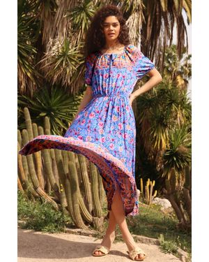 Roman Floral Print Keyhole Maxi Dress - Blue