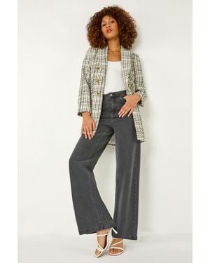 Roman Longline Chequered Boucle Jacket - Black