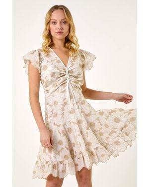D.u.s.k Broderie Anglaise Ruched Dress - Natural