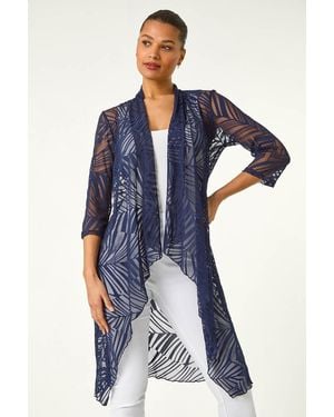 Roman Mesh Burnout Longline Kimono - Blue
