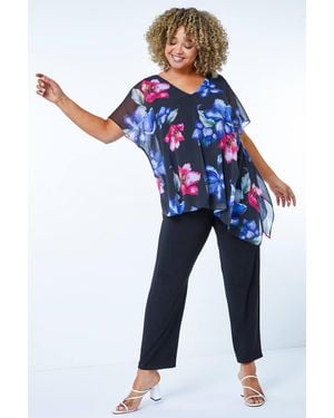 Roman Curve Chiffon Overlay Jumpsuit - Black