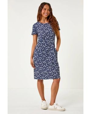 Roman Petite Ditsy Floral Pocket Stretch Dress - Blue