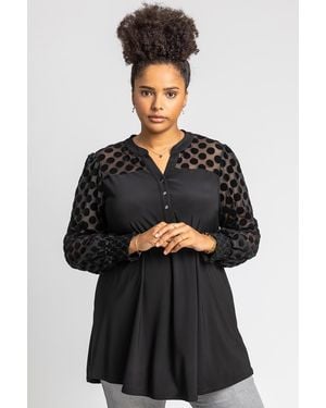Roman Curve Flock Spot Top - Black