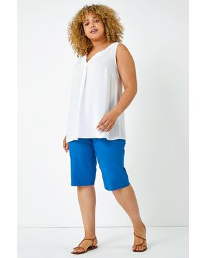 Roman Curve Knee Length Elastic Waist Shorts - Blue