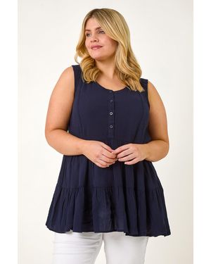 Roman Curve Lace Detail Vest Top - Blue