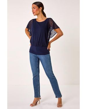 Roman Printed Burnout Bubble Hem Top - Blue