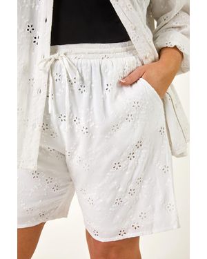 Roman Curve Tie Waist Broderie Short - White