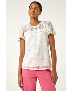 Roman Lace Frill Top - White