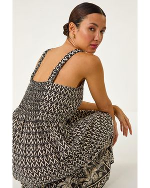 Roman Palm Border Print Midi Sundress - Brown