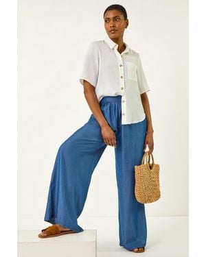 Roman Pleated Full Length Wide Leg Trouser - Blue