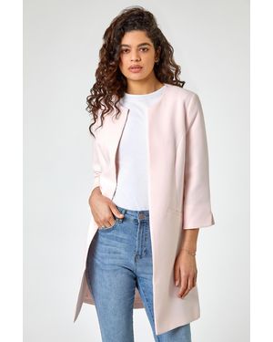 Roman 3/4 Sleeve Textured Longline Jacket - Pink