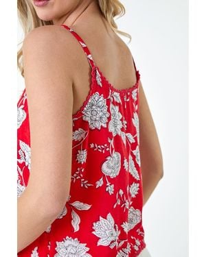 D.u.s.k Ditsy Floral Lace Trim V-Neck Top - Red