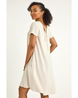 Roman Petite V-Neck Swing Pocket Dress - Natural
