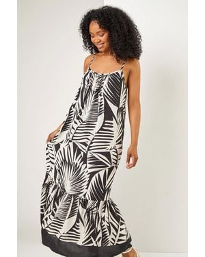 Roman Petite Tropical Print Tiered Maxi Dress - Black