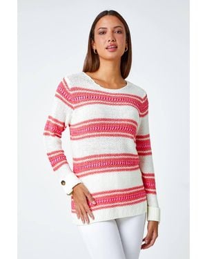 Roman Longline Stripe Button Detail Jumper - White