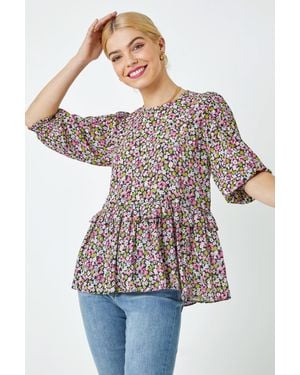 D.u.s.k Ditsy Floral Frill Detail Top - Pink