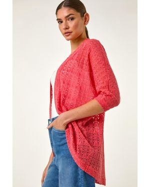 Roman Cotton Crochet Tunic Cardigan - Red