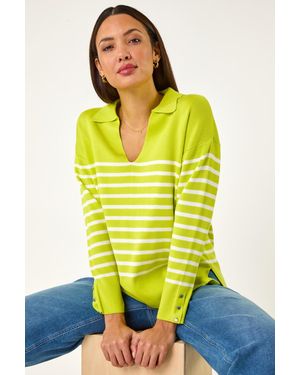 Roman Horizontal Stripe Collared Knit Jumper - Yellow