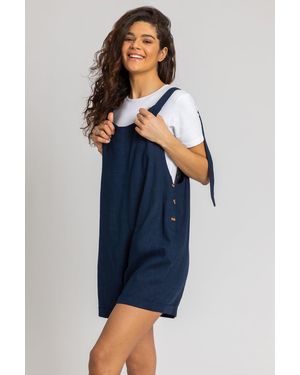 Roman Shoulder Tie Cotton Playsuit - Blue