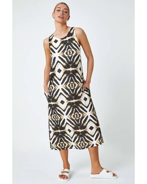 D.u.s.k Fashion Sleeveless Tie Dye Midi Stretch Dress - Metallic