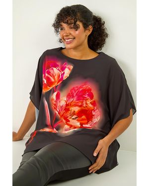 Roman Curve Floral Overlay Top - Red